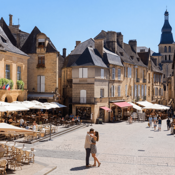couple en amoureux qui vit un week-end romantique à Sarlat-la-Canéda