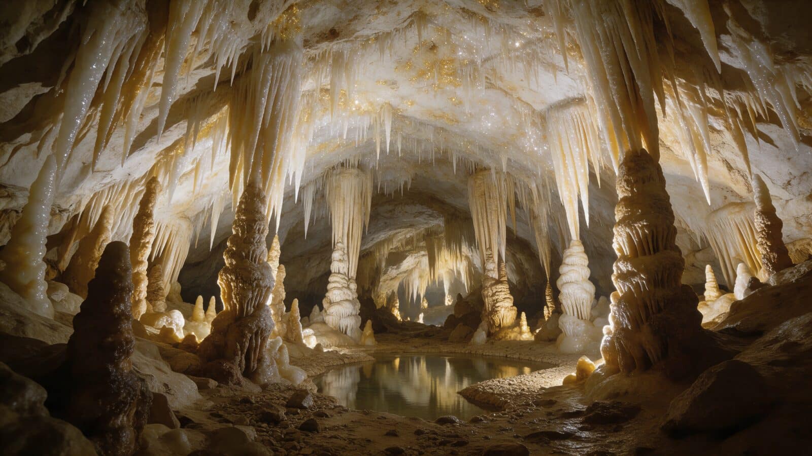 Gouffre de Proumeyssac : vaste cavité souterraine aux concrétions scintillantes, évoquant la cathédrale de cristal du Périgord noir